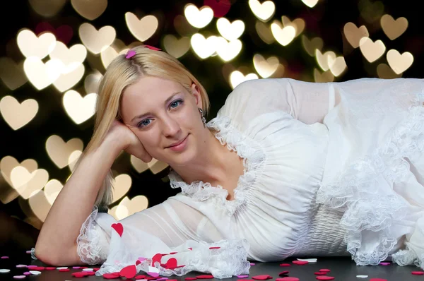 Piękne Młode Blond Kobieta Walentynki — Zdjęcie stockowe