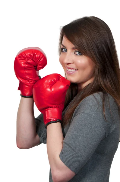 Uma Bela Jovem Mulher Usando Par Luvas Boxe — Fotografia de Stock