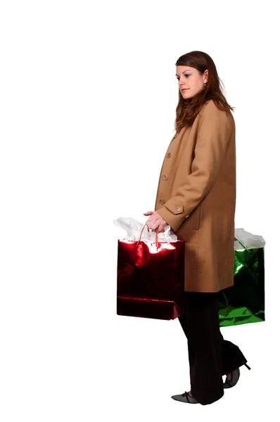 Güzel Bir Genç Kadın Alışveriş Torbaları Tutan Bir Alışveriş Çılgınlığı — Stok fotoğraf