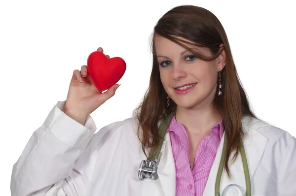 Female Cardiologist Woman Doctor Holding Red Heart — Stock Photo, Image