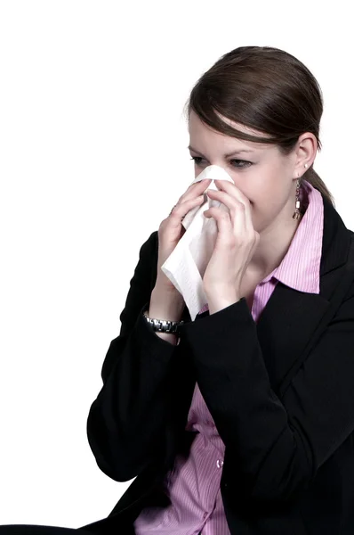Femme soufflant son nez — Photo
