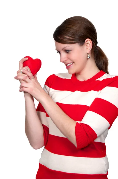 Eine Schöne Junge Frau Mit Einem Valentinstag Herz — Stockfoto