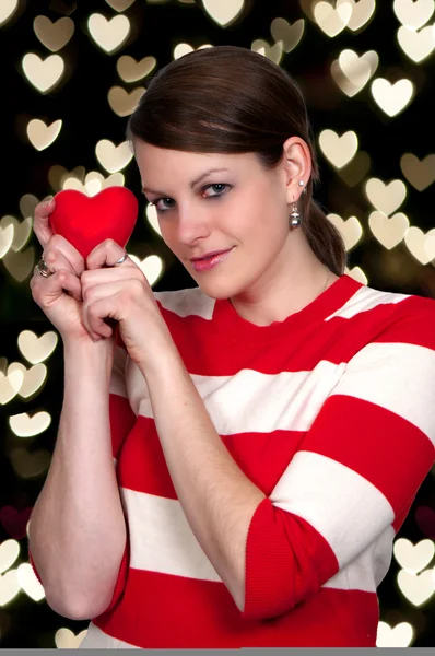 Beautiful Young Woman Holding Valentines Day Heart — Stock Photo, Image