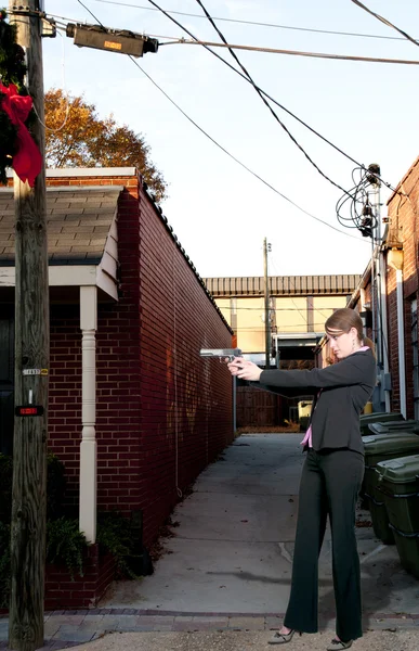 Vacker Polisen Detektiv Kvinna Jobbet Med Pistol — Stockfoto