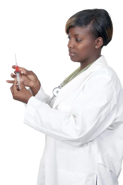 Чорна Жінка Лікар Підготовка Постріл Пацієнта — стокове фото