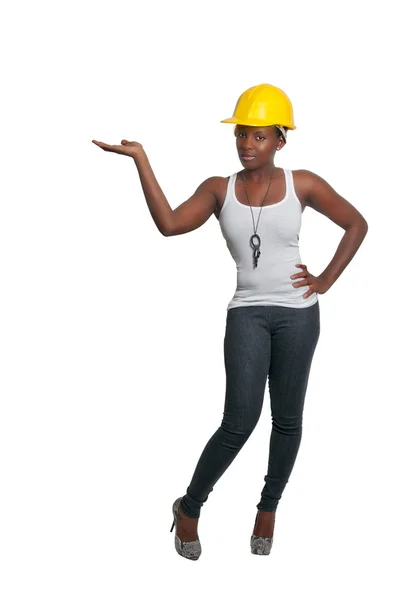 Mulher Negra Afro Americana Trabalhador Construção Civil — Fotografia de Stock