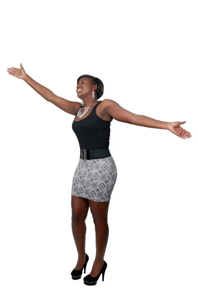 Красивая Афро Американская Черная Женщина Широкой Улыбкой — стоковое фото
