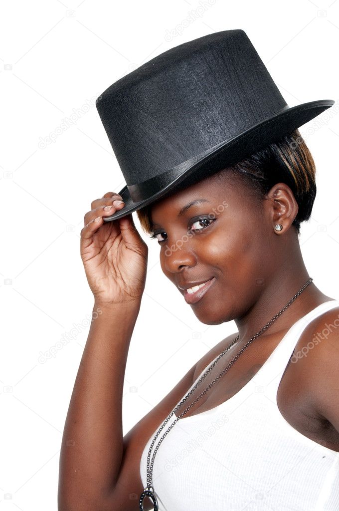 A beautiful young actress dancer wearing a top hat