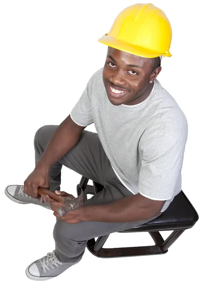 Een Zwarte Man African American Bouwvakker Een Bouwterrein — Stockfoto