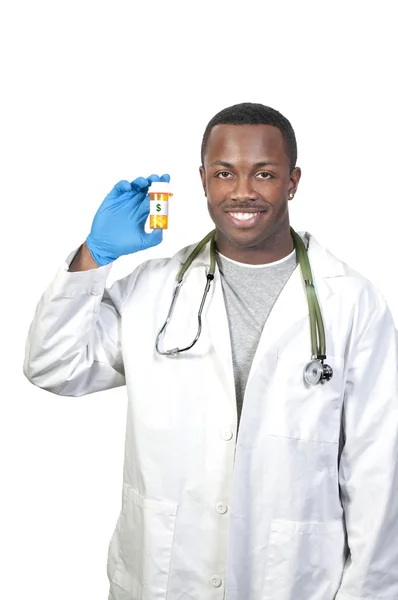 Noir Homme Afro Américain Tenant Flacon Médicaments Sur Ordonnance Pilule — Photo