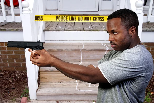 Чорний Афро Американських Поліції Розшукової Діяльності Людини Роботу Пістолетом — стокове фото
