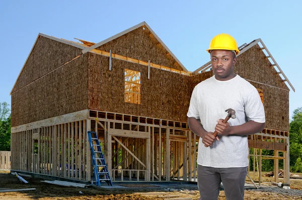 Ein Schwarzer Afrikanisch Amerikanischer Bauarbeiter Auf Einer Baustelle — Stockfoto