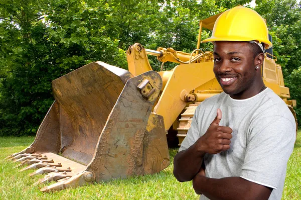 Czarny Człowiek Afryki Amerykański Robotnik Miejscu Pracy — Zdjęcie stockowe