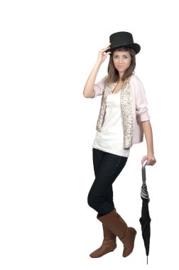 A beautiful young actress dancer wearing a top hat clipart