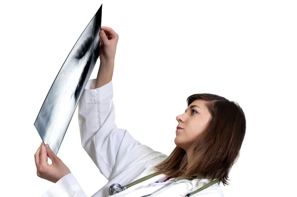 Beautiful Female Radiologist Examining Ray — Stock Photo, Image