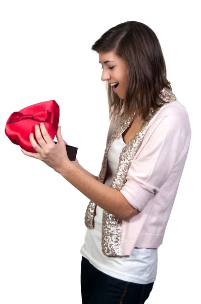 Valentines Day Heart Box Gift Woman — Stock Photo, Image