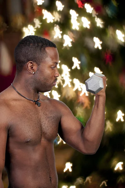 Een Zwarte Afro Amerikaanse Man Tillen Een Gewicht — Stockfoto