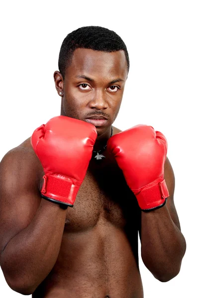 Черный Афроамериканец Атлетичный Боксер Боксёрских Перчатках — стоковое фото