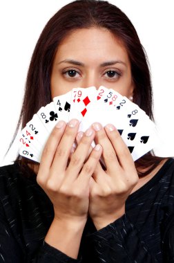 Hispanic Woman Playing Cards clipart