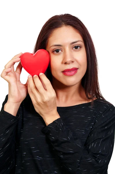 Vacker Ung Kvinna Som Håller Ett Alla Hjärtans Dag Hjärta — Stockfoto