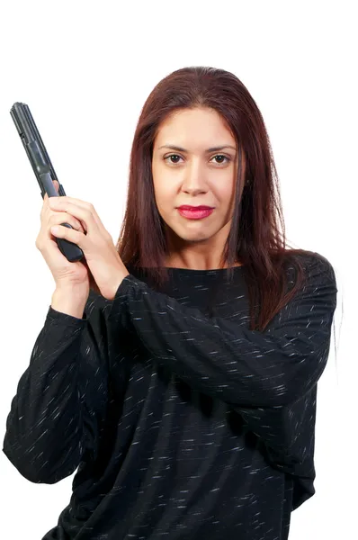 Женщина-полицейский с пистолетом — стоковое фото