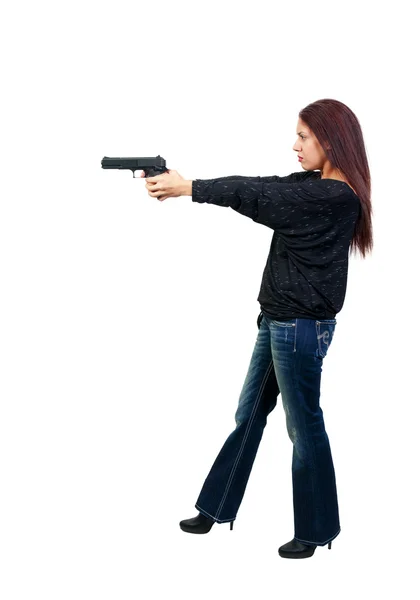 Uma Jovem Bela Mulher Hispânica Policial Detetive Segurando Uma Arma — Fotografia de Stock