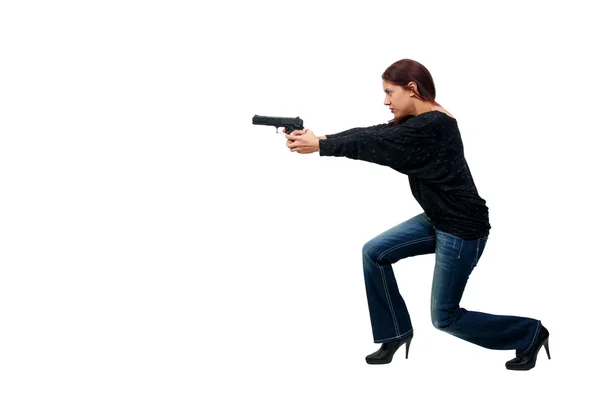 Kobieta policjant z pistoletu — Zdjęcie stockowe