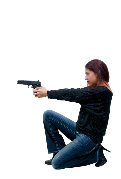 Nő a rendőr fegyvert — Stock Fotó