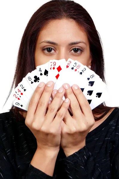 Испанская женщина играет в карты — стоковое фото