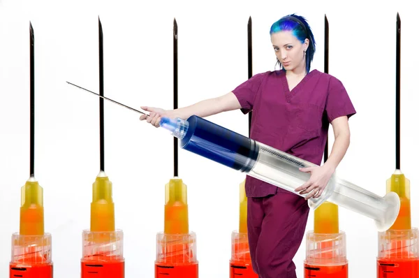 Ein Arzt Oder Eine Krankenschwester Peeling Bereitet Eine Injektion Eine — Stockfoto