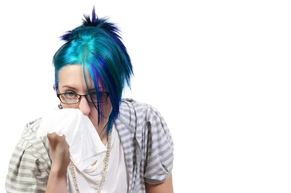 Woman Blowing Her Nose — Stock Photo, Image