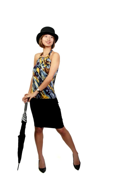 Aziatische vrouw die draagt een hoge hoed — Stockfoto