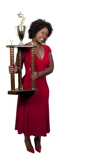 Женщина с трофеем — стоковое фото