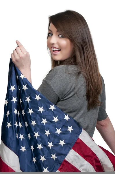 Kobieta owinięta w flagę — Zdjęcie stockowe