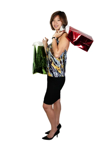 Asyalı kadın alışveriş torbaları — Stok fotoğraf