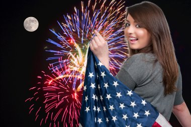 Woman at Fireworks at Full Moon clipart