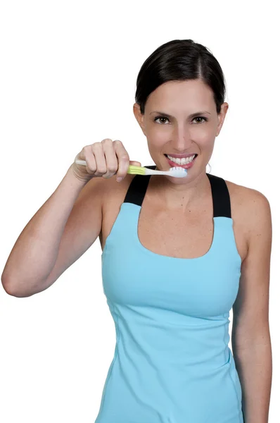Bella donna Lavarsi i denti — Foto Stock