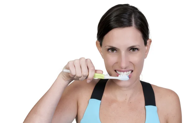 Beautiful Woman Brushing Teeth — Stock Photo, Image