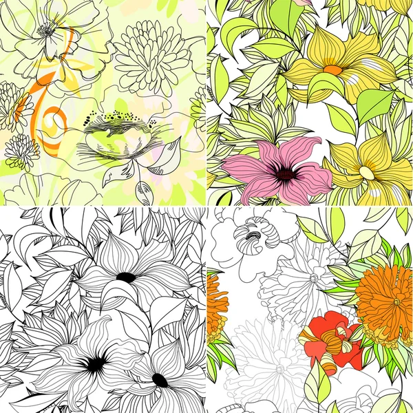 Set von floralen nahtlosen Hintergrund — Stockvektor
