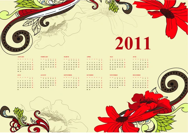 Calendario vintage para 2011 — Archivo Imágenes Vectoriales