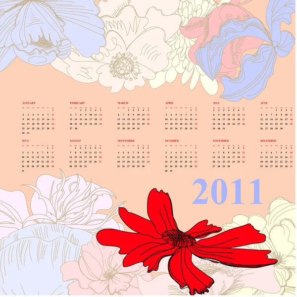 Colorful calendar with flowers 2011 — Stock Vector