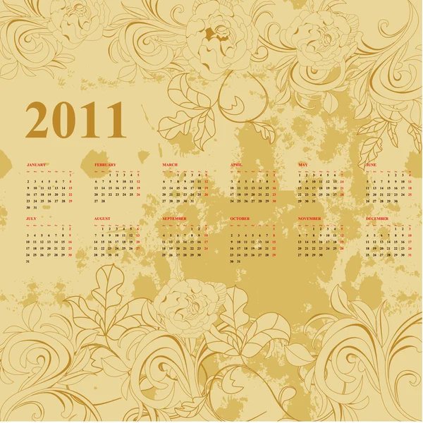 Modelo vintage para calendário 2011 — Vetor de Stock