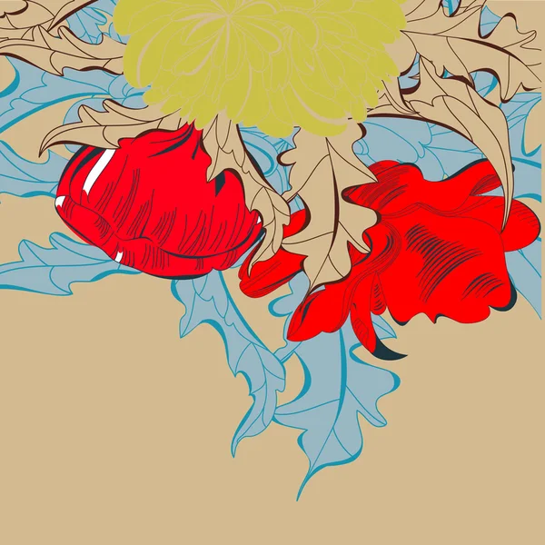 Kort med röda blommor — Stock vektor
