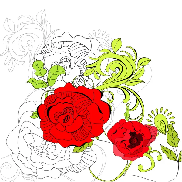 Fondo floral con flores rojas — Vector de stock