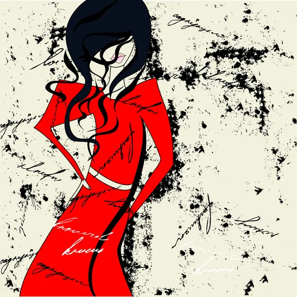 Kvinna i röd klänning — Stock vektor