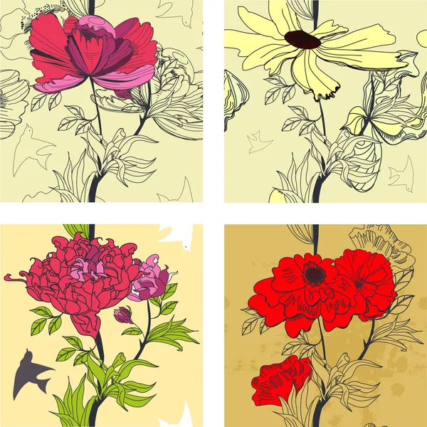 Набор цветочных бесшовных границ — стоковый вектор