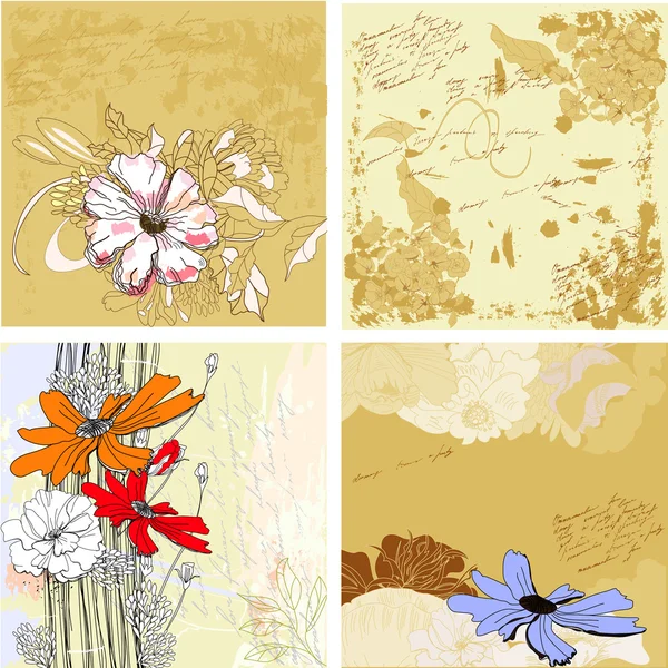 Vier Grunge floralen Hintergrund — Stockvektor