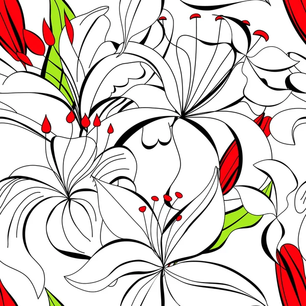 Άνευ ραφής ταπετσαρία με λευκό Κρινάκι λουλούδια — Διανυσματικό Αρχείο