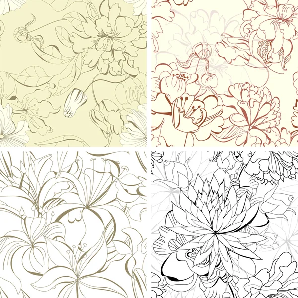 Set seamless floral wallpaper — Stock Vector