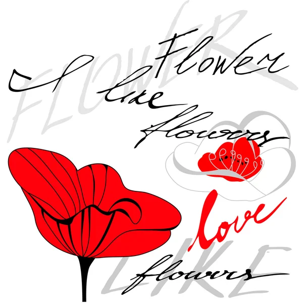 Κόκκινο λουλούδι με επιγραφή — Διανυσματικό Αρχείο